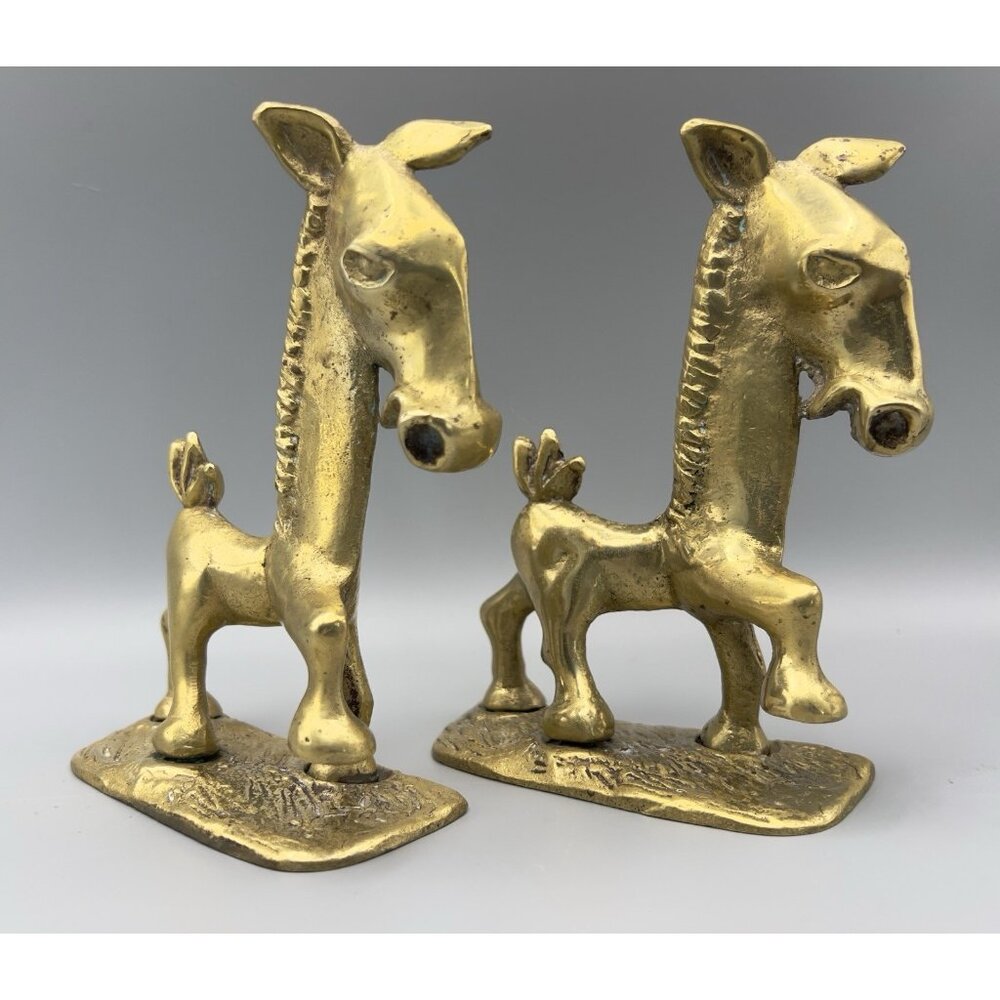 Vintage Walter Bosse Austrian Brass Bronze Modernist Grotesque Horse Bookends